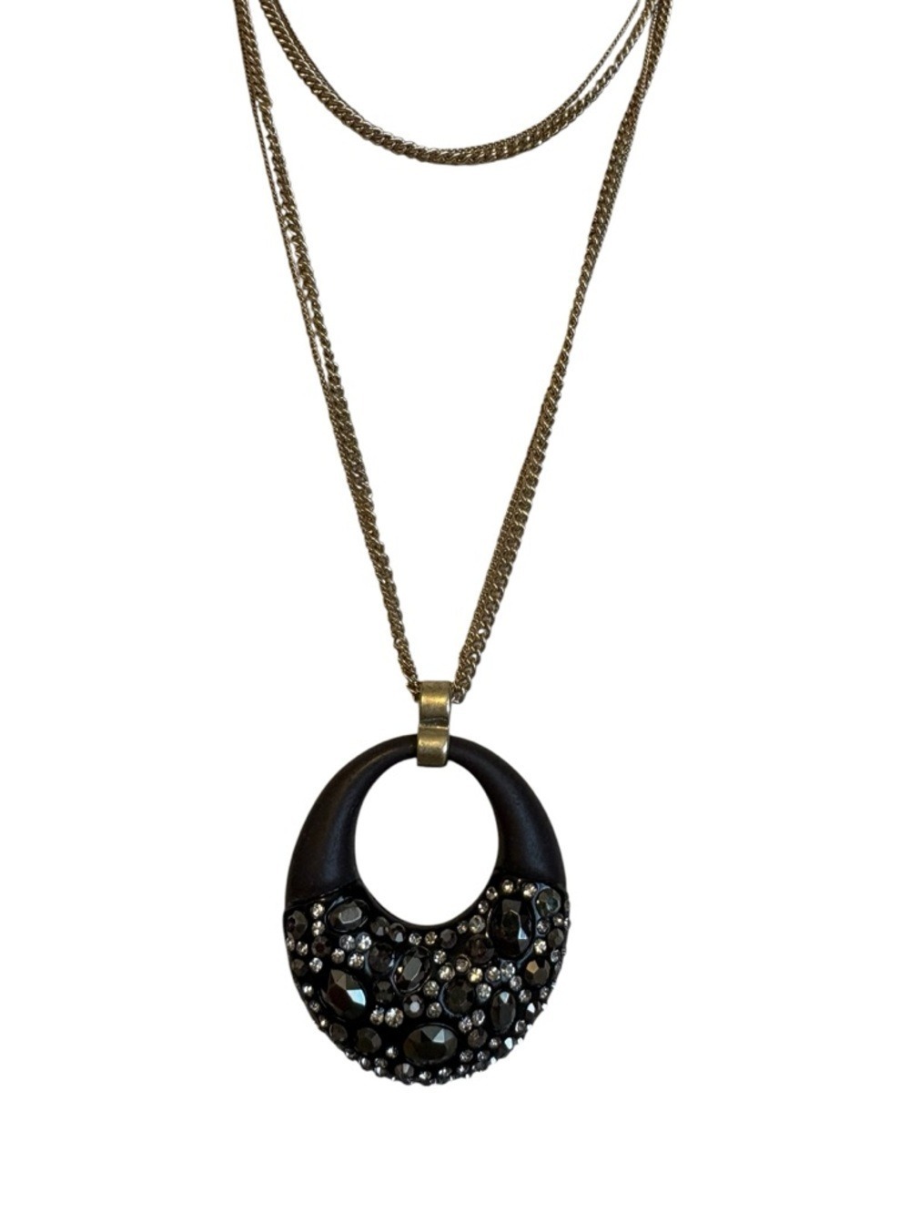 Kenneth Cole Reaction Crystal Pendant Necklace Brown & Gold